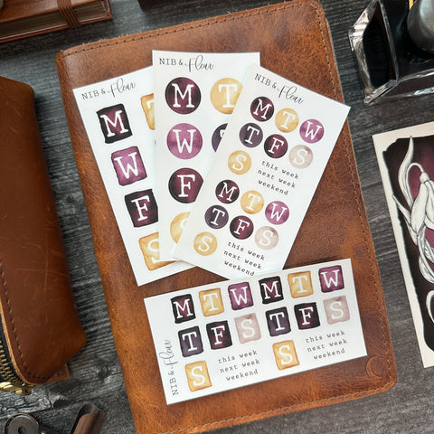 ALL SIZES Merlot Watercolor Weekday Sticker Sheet